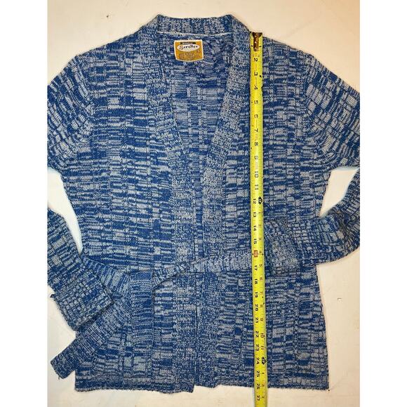 VTG Wocco Blue Marled Knit Belted Cardigan Womens Sz L 70s 80s Retro Cottagecore - Picture 6 of 8